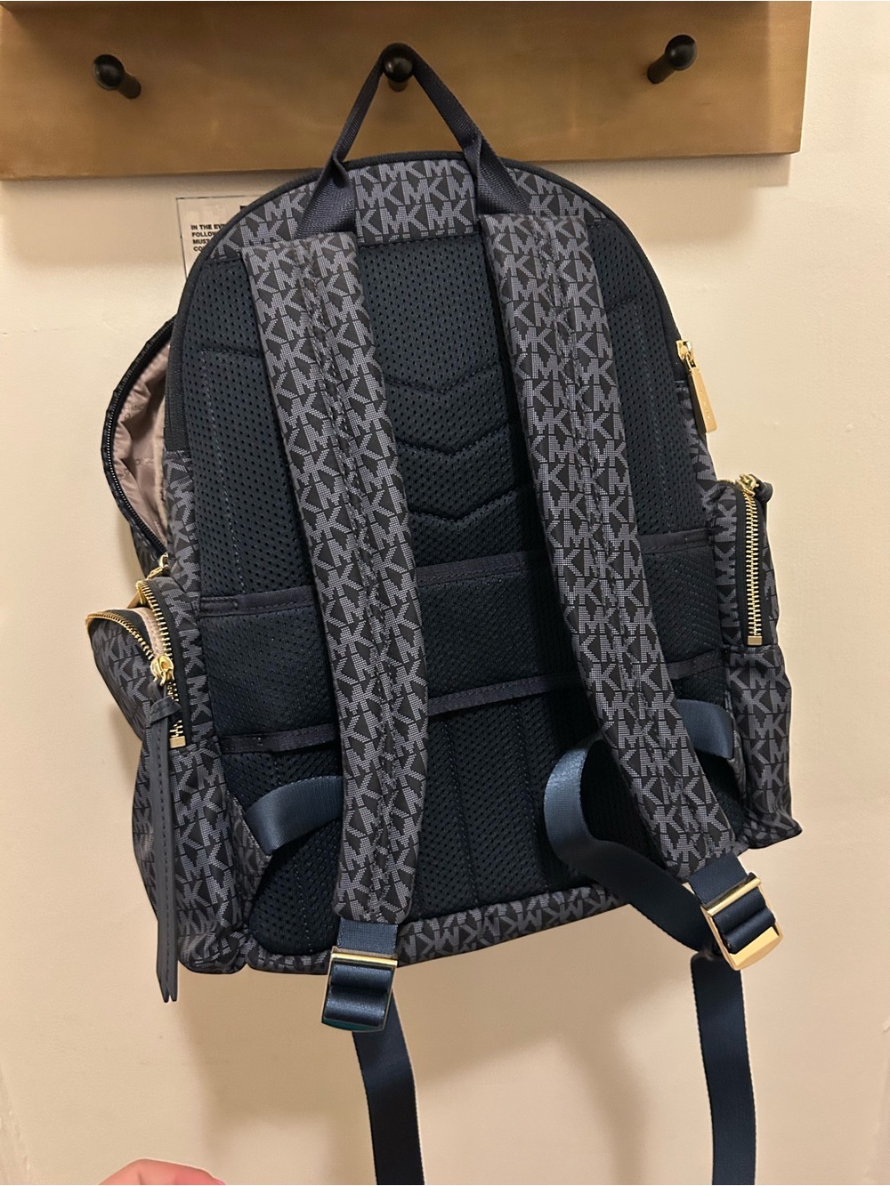 Michael Kors Navy MK Logo Backpack with Gold Hardware - Picture 7 of 8